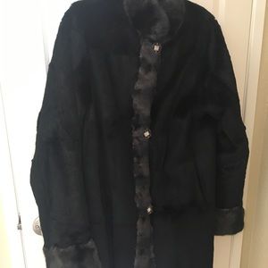 St John silk & rabbit fur coat